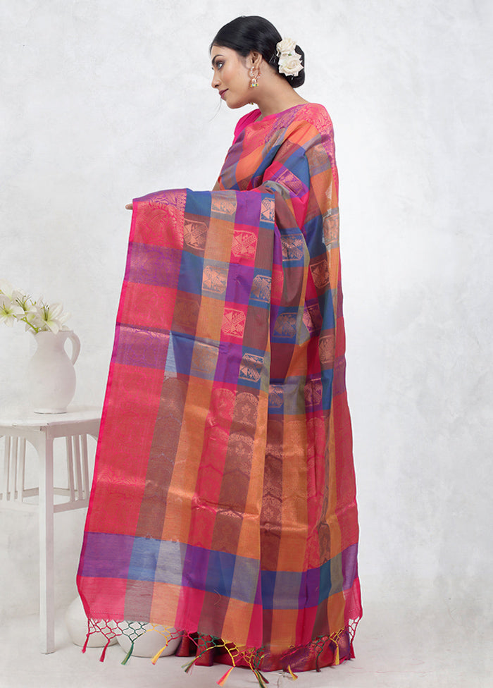 Multicolor Kora Silk Saree With Blouse Piece