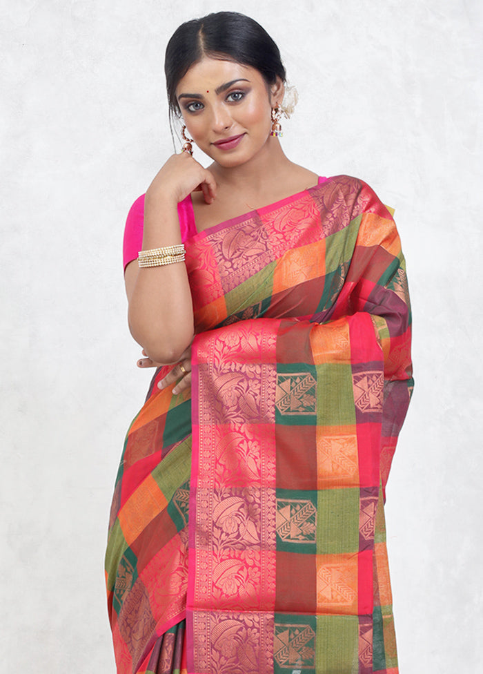 Multicolor Kora Silk Saree With Blouse Piece