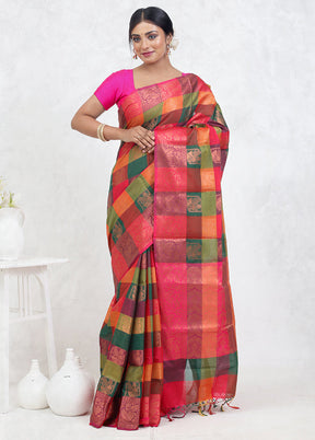 Multicolor Kora Silk Saree With Blouse Piece