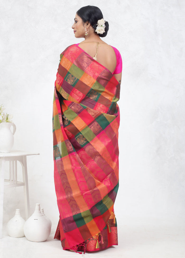 Multicolor Kora Silk Saree With Blouse Piece