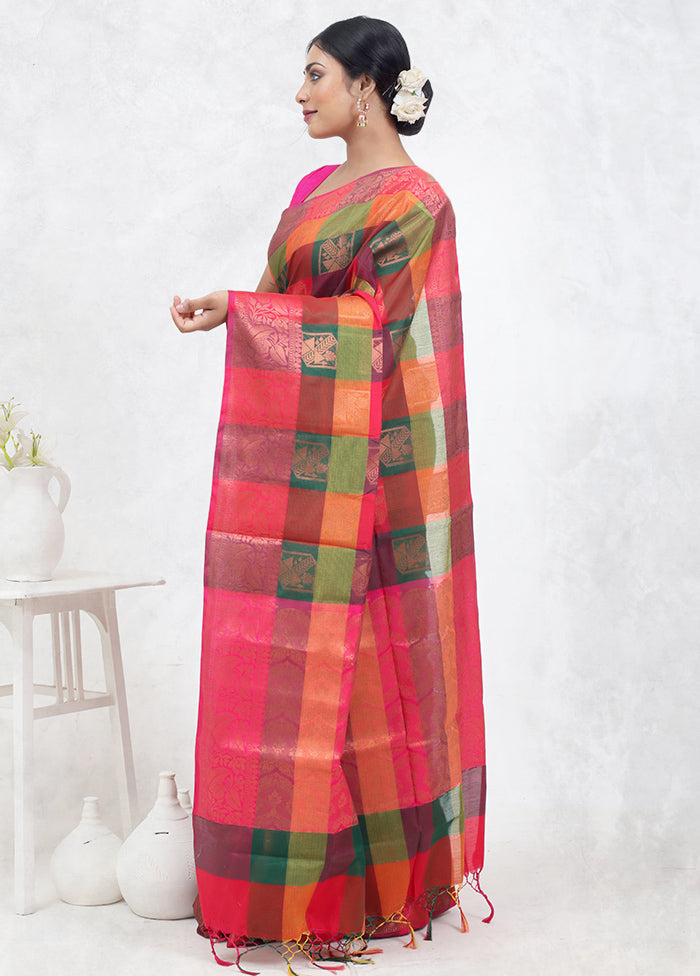 Multicolor Kora Silk Saree With Blouse Piece