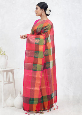 Multicolor Kora Silk Saree With Blouse Piece