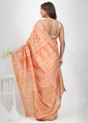 Rust Chanderi Cotton Saree With Blouse Piece