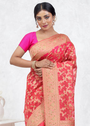 Pink Organza Saree With Blouse Piece