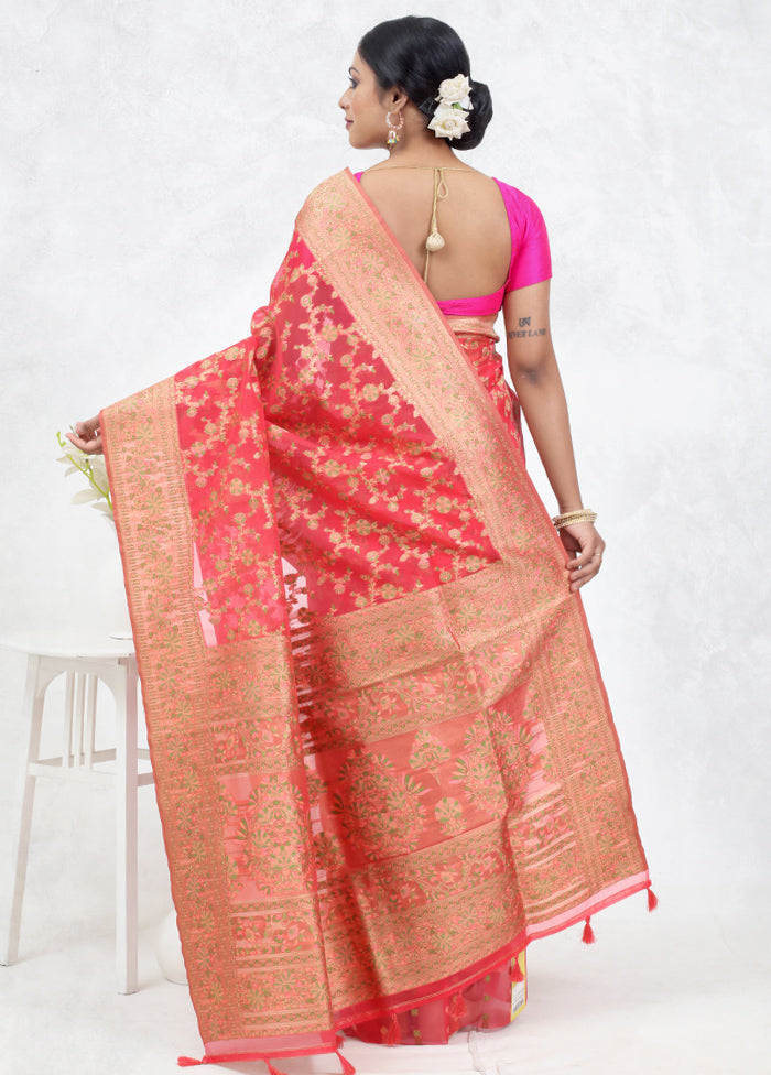 Pink Organza Saree With Blouse Piece