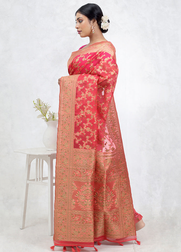 Pink Organza Saree With Blouse Piece