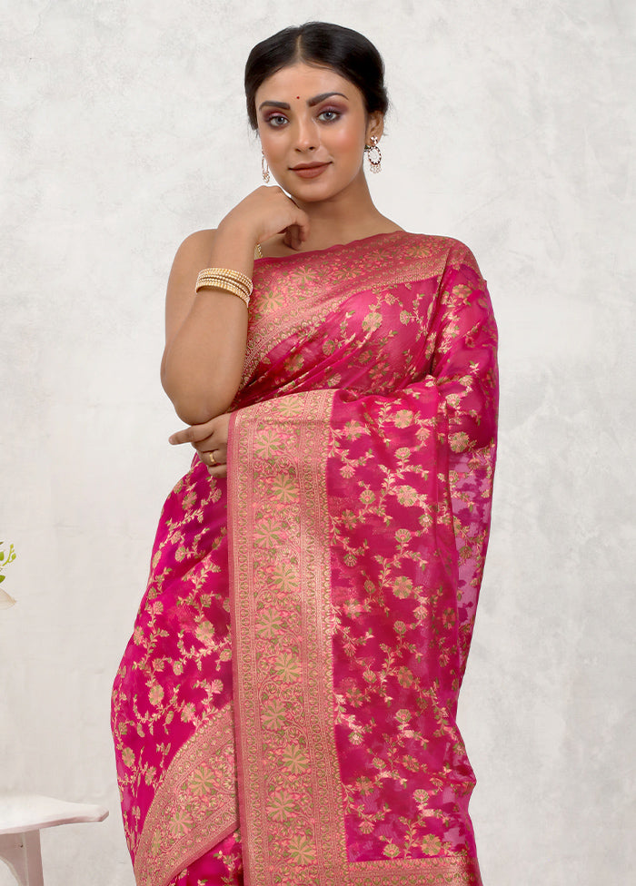 Pink Organza Saree With Blouse Piece