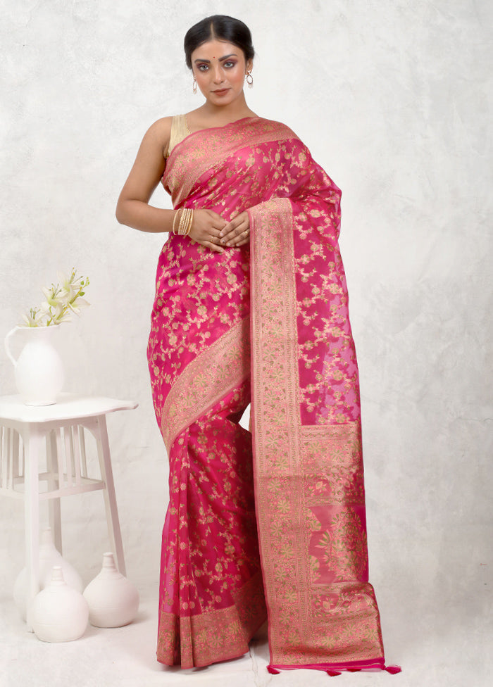 Pink Organza Saree With Blouse Piece