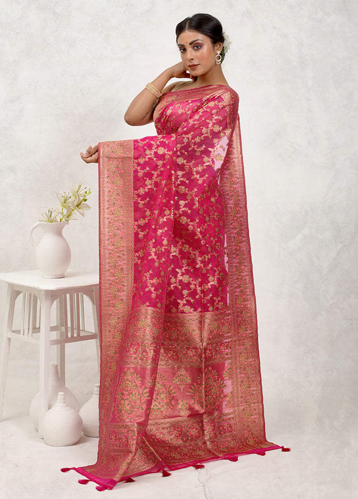 Pink Organza Saree With Blouse Piece