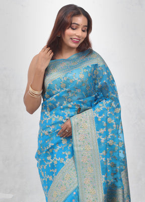 Blue Organza Saree With Blouse Piece