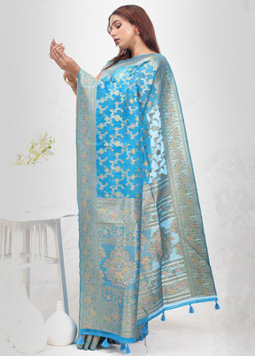 Blue Organza Saree With Blouse Piece