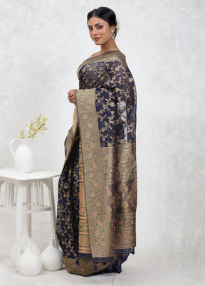 Blue Organza Saree With Blouse Piece