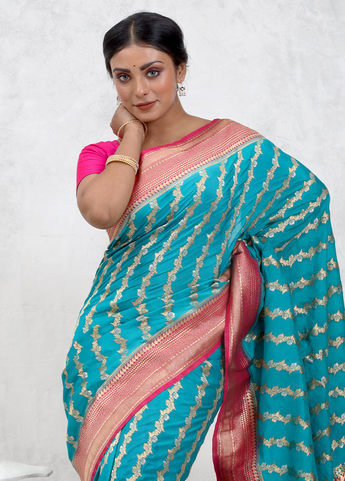 Blue Georgette Saree With Blouse Piece