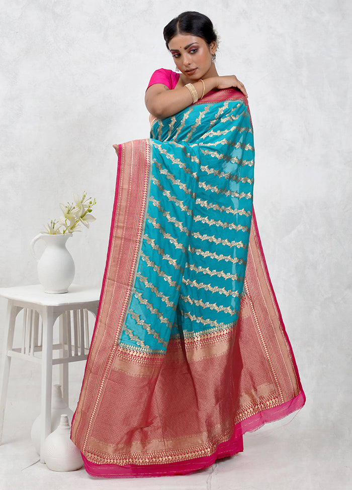 Blue Georgette Saree With Blouse Piece