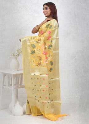 Yellow Kora Silk Saree With Blouse Piece