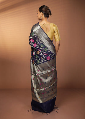 Blue Kora Silk Saree With Blouse Piece