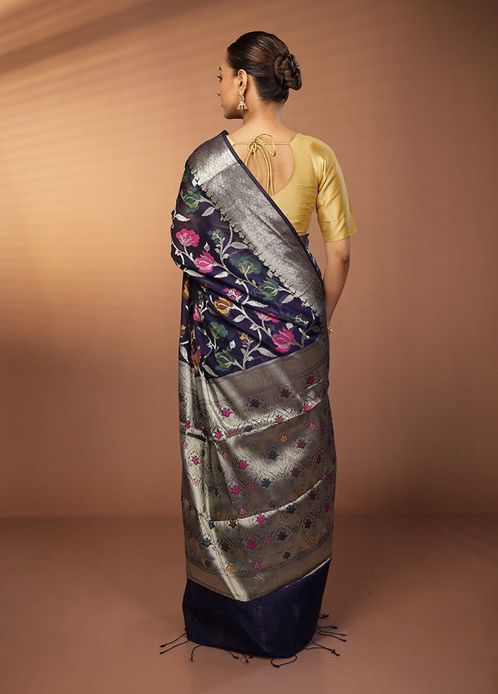 Blue Kora Silk Saree With Blouse Piece