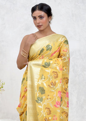 Yellow Kora Silk Saree With Blouse Piece