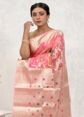 Pink Kora Silk Saree With Blouse Piece