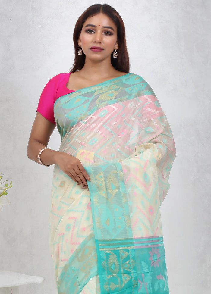 Cream Cotton Saree With Blouse Piece