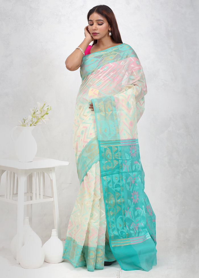 Cream Cotton Saree With Blouse Piece
