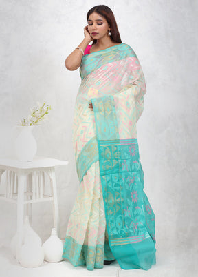 Cream Cotton Saree With Blouse Piece