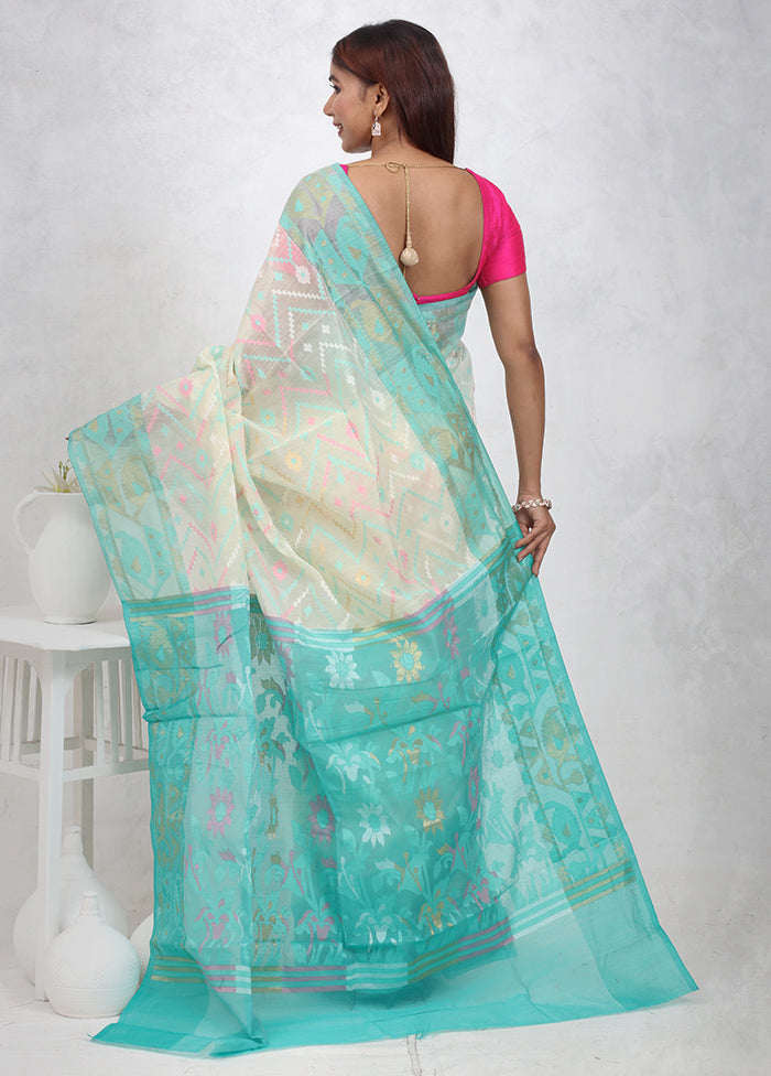 Cream Cotton Saree With Blouse Piece