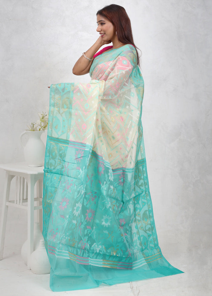 Cream Cotton Saree With Blouse Piece