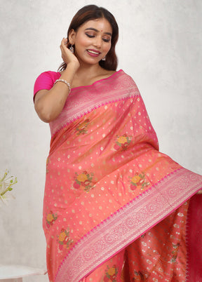 Peach Dupion Silk Saree With Blouse Piece