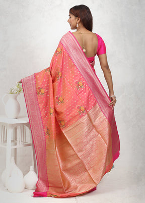 Peach Dupion Silk Saree With Blouse Piece