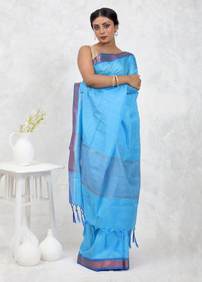 Blue Dupion Silk Saree With Blouse Piece
