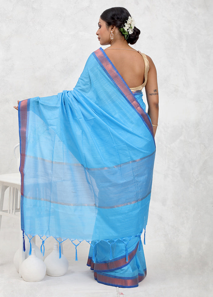 Blue Dupion Silk Saree With Blouse Piece