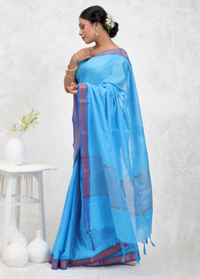 Blue Dupion Silk Saree With Blouse Piece