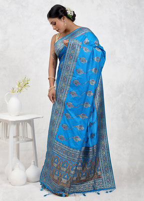 Blue Dupion Silk Saree With Blouse Piece