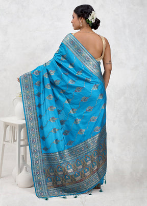 Blue Dupion Silk Saree With Blouse Piece
