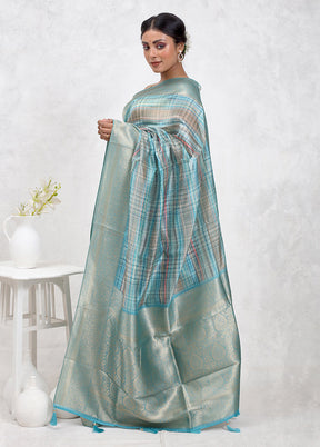 Blue Dupion Silk Saree With Blouse Piece