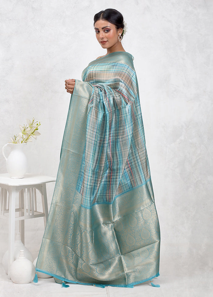 Blue Dupion Silk Saree With Blouse Piece