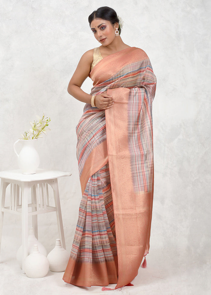 Cream Dupion Silk Saree With Blouse Piece