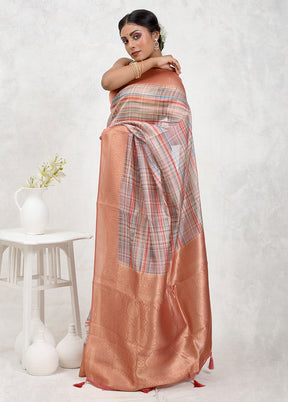 Cream Dupion Silk Saree With Blouse Piece