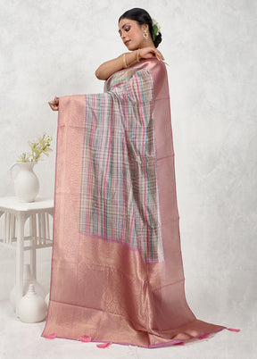 Cream Dupion Silk Saree With Blouse Piece