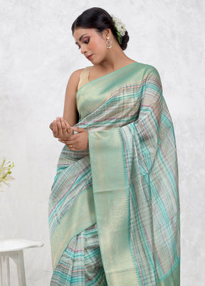 Blue Dupion Silk Saree With Blouse Piece