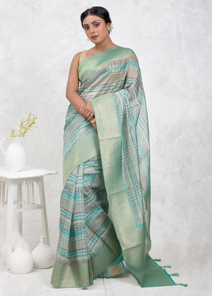 Blue Dupion Silk Saree With Blouse Piece