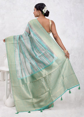 Blue Dupion Silk Saree With Blouse Piece