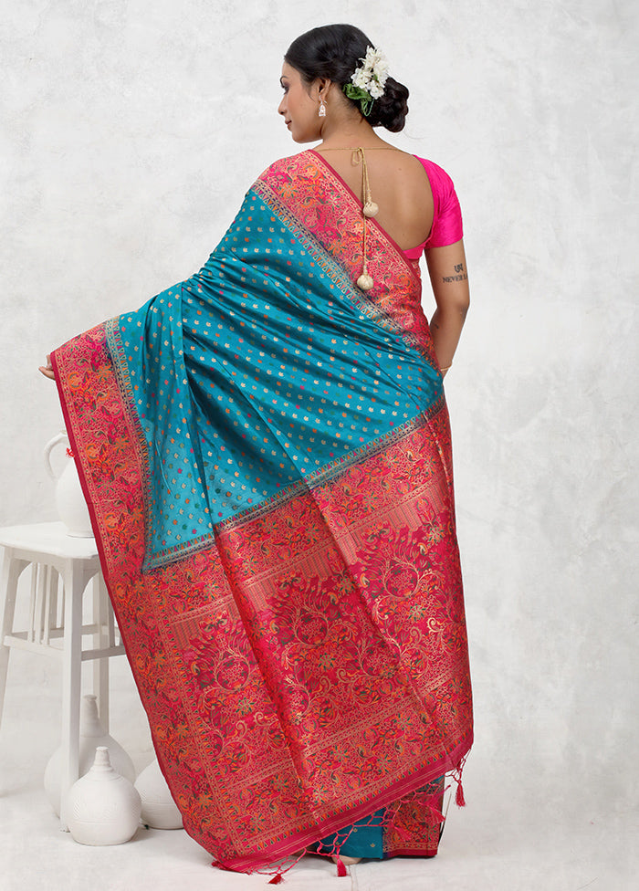 Blue Dupion Silk Saree With Blouse Piece