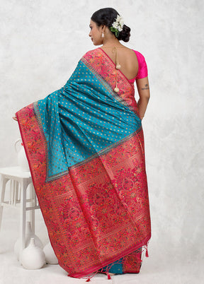 Blue Dupion Silk Saree With Blouse Piece