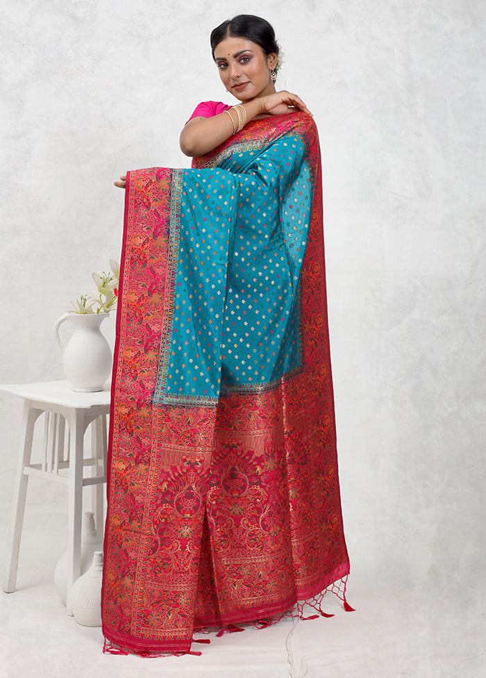 Blue Dupion Silk Saree With Blouse Piece