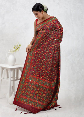 Maroon Dupion Silk Saree With Blouse Piece