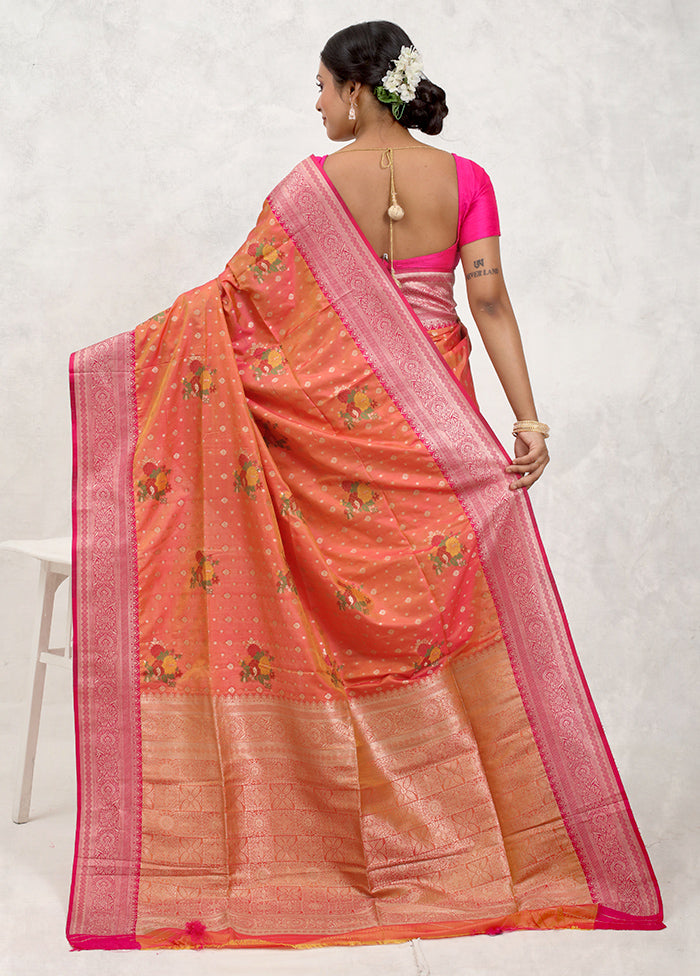 Orange Dupion Silk Saree With Blouse Piece