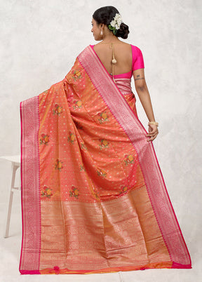 Orange Dupion Silk Saree With Blouse Piece