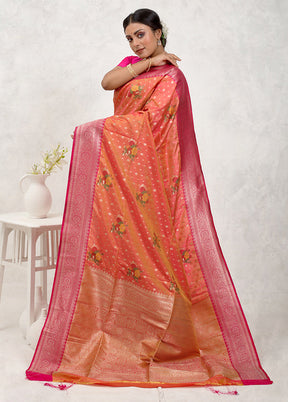 Orange Dupion Silk Saree With Blouse Piece